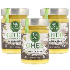 4th & Heart Ghee Clarified Butter Grass-Fed Vanilla Bean 포스앤하트 정제 기버터 바닐라 빈, 255g, 3개