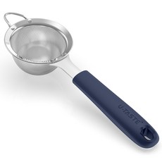U-Taste 주방 핏 메쉬 체 먹음 컬랜더 라이벳으로 고정된 견고한 실리콘 핸들과 30개의 메쉬 홀로 밀가루 퀴노아 차 주스 등을 걸러내는데 사용합니다, Midnight Blue, 1개