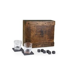 LEGACY - a Picnic Time brand Personalized Couples Whiskey Box Gift Set 15 x 13 x 4.75 His and Her