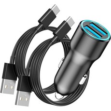 iPhone 16용 USB 자동차 충전기 4.8A 고속 충전 듀얼 궐련 라이터 어댑터3FT to C 카플레이 케이블 코드 포함 1616 Plus16 Pro16 Pro Max15, Black, 1Pack-USB A, 2개