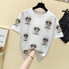 제이앤티컴퍼니 미키 마우스 티셔츠 순면 핫피스 여성 반팔 티셔츠 F80608
