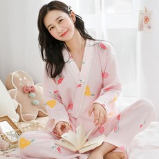 산욕기룩 가을 기모노 임산부잠옷 여성 산모 수유복 산후 두꺼운 빅사이즈