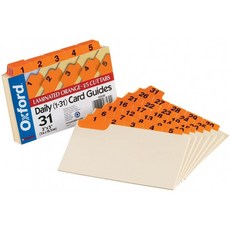 Laminated 탭이 있는 Oxford Index Card Guide Daily(1~31) 3" x 5" 크기 Orange 세트당 31개 가이드(3532): Index Card D, 단일옵션