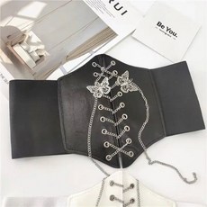 나비 체인 코르셋 와이드 벨트 PU 가죽 슬리밍 바디 셰이퍼 거들 버티어 여성용 탄성 허리띠 의류 액세서리