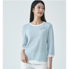 지센/봄신상 파격할인 여성 스트라이프 자수 라운드 7부 티셔츠 색상3종