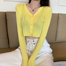 미미스 슬림핏 시스루 쿨 크롭 가디건