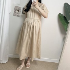디벨르 여름 셔링 벌룬 소매 베이직 루즈핏 주머니 만삭 임부복 태교여행 롱 임산부원피스