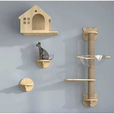 고양이 구름다리 DIY 원목 벽부착 사다리 캣폴 선반, 1개, 세트 2 호의