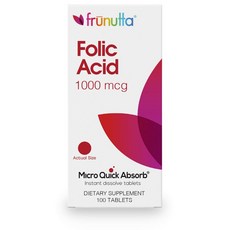 Frunutta Folic Acid 1000 mcg 100 Tablets 임신초기비타민D 임신준비엽산 엽산400mg 활성형엽산 솔가천연엽산 임산부솔가엽산 남자엽산 천연엽산, 1개, 1