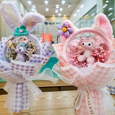 재롱잔치 발표회 꽃다발(쇼핑백+led램프+축하카드), 링나(핑크)