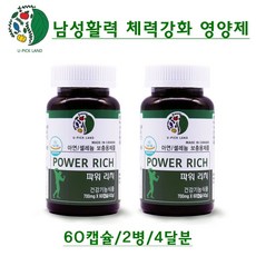캐나다직수입 POWER RICH 정력에좋은 zinc 아연 마카분말 아르기닌 셀렌 백하수오 홍삼 산사열매 남가새 천연 자연추출물 남성 체력강화 스테미너 피로회복 영양제 40대 50대 남자 선물, 60캡슐, 2병