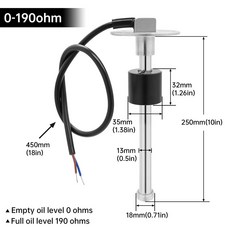 차량 수온 게이지 압력 온도 1 4 센서 자동차 Levl 190/240ohm 연료 오일 85MM 12/24V, 250mm 190ohm, 1개