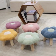내일의공간 꽃모양 쿠션 미니 발받침 스툴, 블루