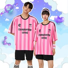 핑크 스트라이프 풋볼유니폼 남여공용 블록코어 축구반티