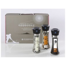 [선물용케이스] 월신안땡볕소금(간수제거) 프리미엄 그라인더 3종 3호 (통후추100% 90g+시즈닝소금120g+핑크통후추소금180g), 1개