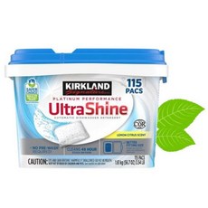 Kirkland Signature 울트라샤인 디쉬워셔 레몬 시트러스 115 팩 세제 식기세척기 접시