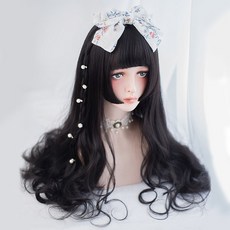 여성 잡화 가발 3컬러 데일리 히메컷 롱웨이브 데일리, 1개, 블랙