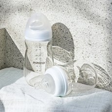 미니노어 스마트 유리젖병 240ml (젖꼭지2단계 포함), 미니노어_유리젖병_240ml