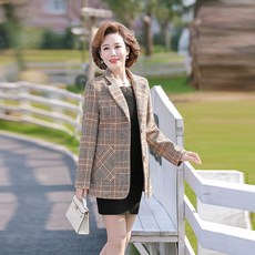 미아영 엄마 봄 가을 짧은 양복 중년 여자 봄옷 양복 옷 중 노년 체크 코트