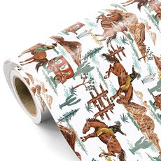 WRAPAHOLIC Western Cowboy 포장지 - 미니 롤 43.2cm x 47.9m17인치 16.5피트 카우보이 말 포장지 남아 남성 생일 내슈빌 파티용 231145
