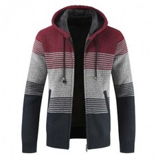 FALIZA-남성용 스웨터 코트 2020 가을 겨울 두껍고 따뜻한 후드 스트라이프 울 스웨터 가디건 점퍼 지퍼 플리스 코트 XY103