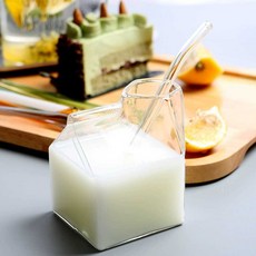 시럽잔 우유 미니 머그잔 카톤 샷잔 투명 시럽 용기, 1개, 유리 우유병+유리 빨대