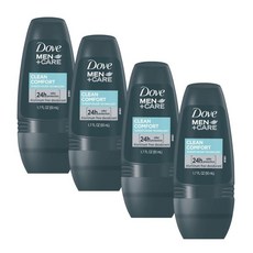 Dove 도브 남성케어 디오드란트 알루미늄 프리 하루 종일 겨드랑이 냄새 방지 4팩 각 1.7온스 4병의 깨끗한 컴포트 롤, Deodorant, 4개, 50ml