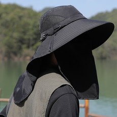 YUEMEIYD 버킷햇 메쉬 등산모자 남녀 여름 아웃도어 캠핑 낚시 마스크 일체형 자외선 차단 모자, 01 블랙
