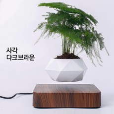 고급형 공중부양 자기부상 무중력 화분 홈 오피스 테이블 인테리어 장식 분재 집들이 선물, 사각 다크브라운