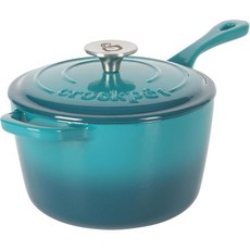 크록팟 장인 12인치 에나멜 주철 원형 프라이팬 스칼렛 레드, 3-Quart Sauce Pan, Teal Ombre, 1개