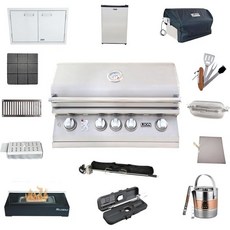 라이온 프리미엄 그릴 L75000 | BBQ 가스 번들 32인치 패키지 4 천연가스 싱글 사이드 버너 도어 투 서랍 콤보 5큐빅 냉장고 멀티 펑션 빈 등, 32" Grill Package 5_Fuel: Liqu