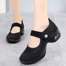여성 통기성 댄스화 라인댄스화 스포츠댄스 신발 구두 굽높이 4cm (블랙 와인), 225, 889 Black