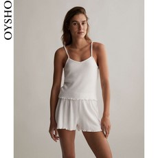 OYSHO 화이트 소프트 심플 와이드 루즈핏 단건 잠옷바지 홈웨어 팬츠 여성 봄 여름