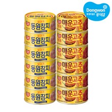 동원 매운고추참치 100g 6입+살코기참치 100g 6입, 총12캔