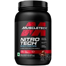 둘러바바 유청 단백질 분말 MuscleTech Nitro-Tech 분리 및 펩티드 근육 증가를 위한 + 크레아틴 남성 여성을 머슬 빌더 스포츠 영양 초콜릿 10파운드(100인분), 2.20파운드(1팩), 밀크
