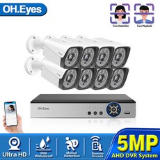 영어 설명서 16CH CCTV 시스템 5MP 얼굴 기록과 DVR 시스템 고화질 16PCS CCTV 카메라 500만 화소 강화 적외선 보안 카메라 4TB 하드디스크, 1T, 미국 플러그, 16채널 dvr 캠 8개
