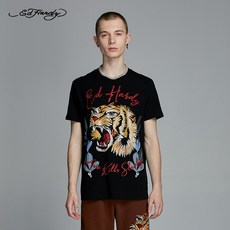 가을남성스트리트패션 EDHARDY 캐쥬얼 멋진 호랑이의아가리 반팔티셔츠
