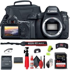 Canon 캐논 EOS 6D Mark II DSLR 카메라 본체만 1897C002 64GB 메모리 카드 케이스 리더기 플렉스 삼각대 핸드 스트랩 캡 키퍼 지갑 청소 키트 리퍼, Canon 캐논 EOS 6D Mark II DSLR 카