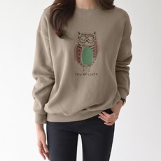 데일리앤 아울 캐주얼 여성 기모 프린팅 루즈핏 귀여운 맨투맨 따뜻한 티셔츠 가을 겨울