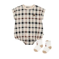 닥스베이비 [24SS] 하우스체크 시그니쳐 바디수트+스마일베어 발목 양말 세트 EUM10VV03M
