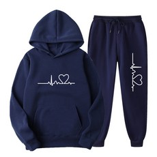 2pcs 하트 비트 인쇄 스포츠 정장 까마귀 운동복 남성 여성을위한 설정 세련된 레저웨어