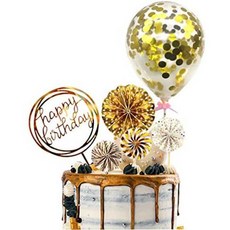 Gold Cake Topper Happy Birthday Cake Topper Confetti Balloon Cake Topp, 상세내용참조