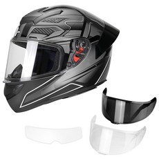 DOT 승인 컴팩트 경량 풀 페이스 오토바이 스트리트 바이크 헬멧 M 543262, Gray, clear visor and smoked v
