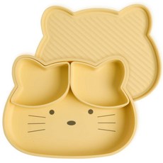 키도러블 고양이 디바이더 흡착식판 (뚜껑 포함), 1개, 허니옐로우