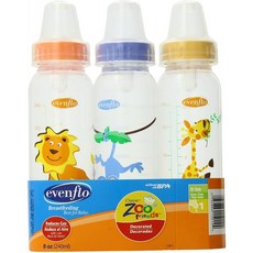Evenflo Zoo Friends 3 Count Standard Nipple Bottle 8 Ounce (Colors May Vary) : Baby Bottles : Baby, 단일옵션, 단일옵션