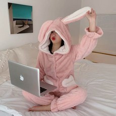 [나인] 토끼귀 하트 포켓 파자마 세트 겨울 잠옷 투피스 극세사 귀여운잠옷 예쁜잠옷 토끼잠옷 토끼파자마 여성잠옷 여자잠옷