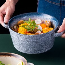 세라믹 손잡이 면기 국 플레이트 수프 그릇 레이스그릇 3컬러, 블루