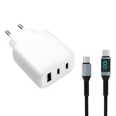 DUOEN 트리플 포트 GaN 65W PPS 고속충전기+100W 디스플레이 1M고속충전케이블포함, 1개, 화이트