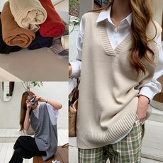 온더리버 108562 앤디 데일리 브이넥 오버핏 니트 조끼