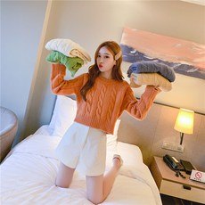 돌체비타샵 컬러 꽈배기 크롭 라운드 니트
